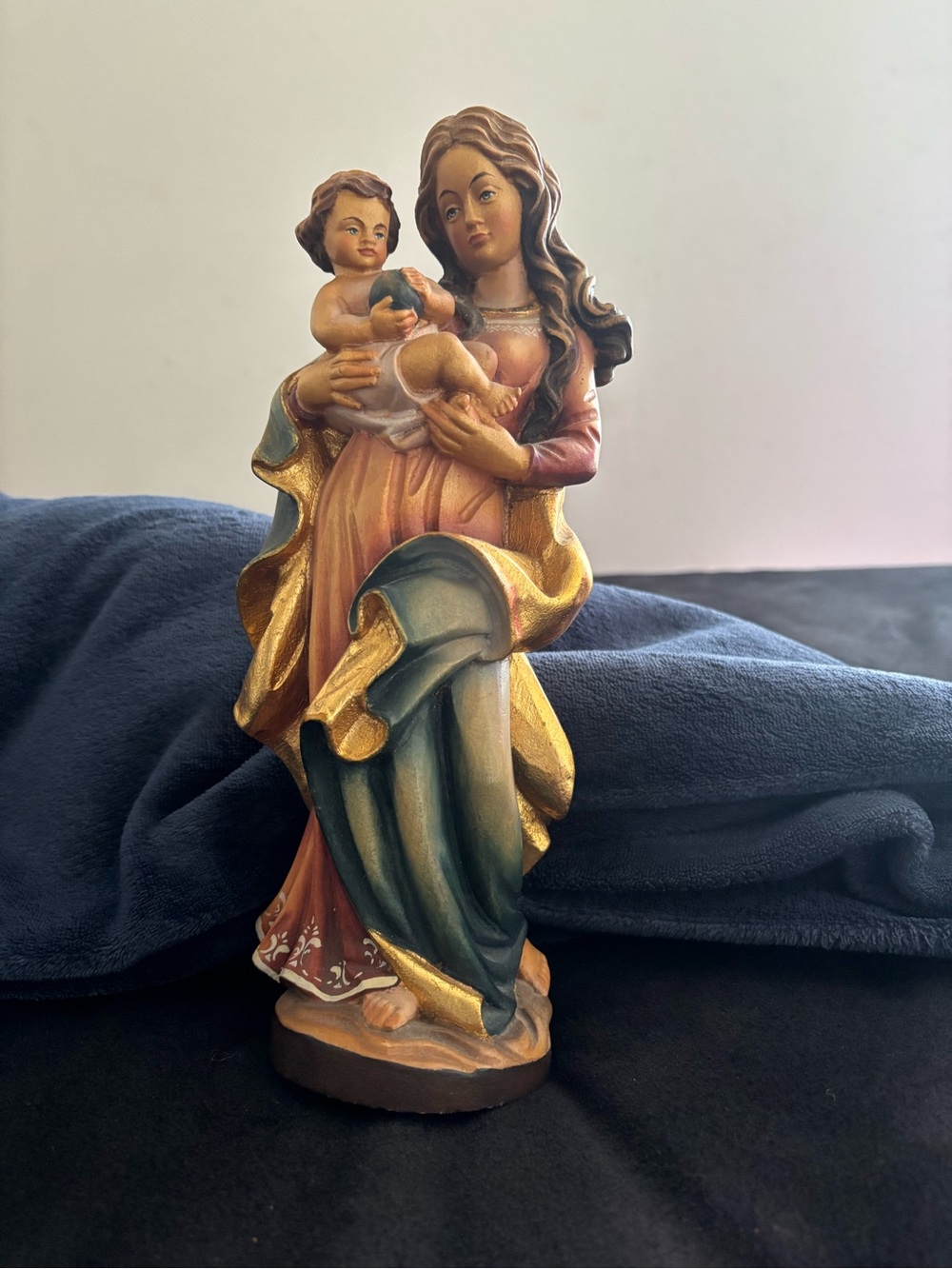 Vintage German Hand-Carved Hand-Painted Madonna & Child Collectible